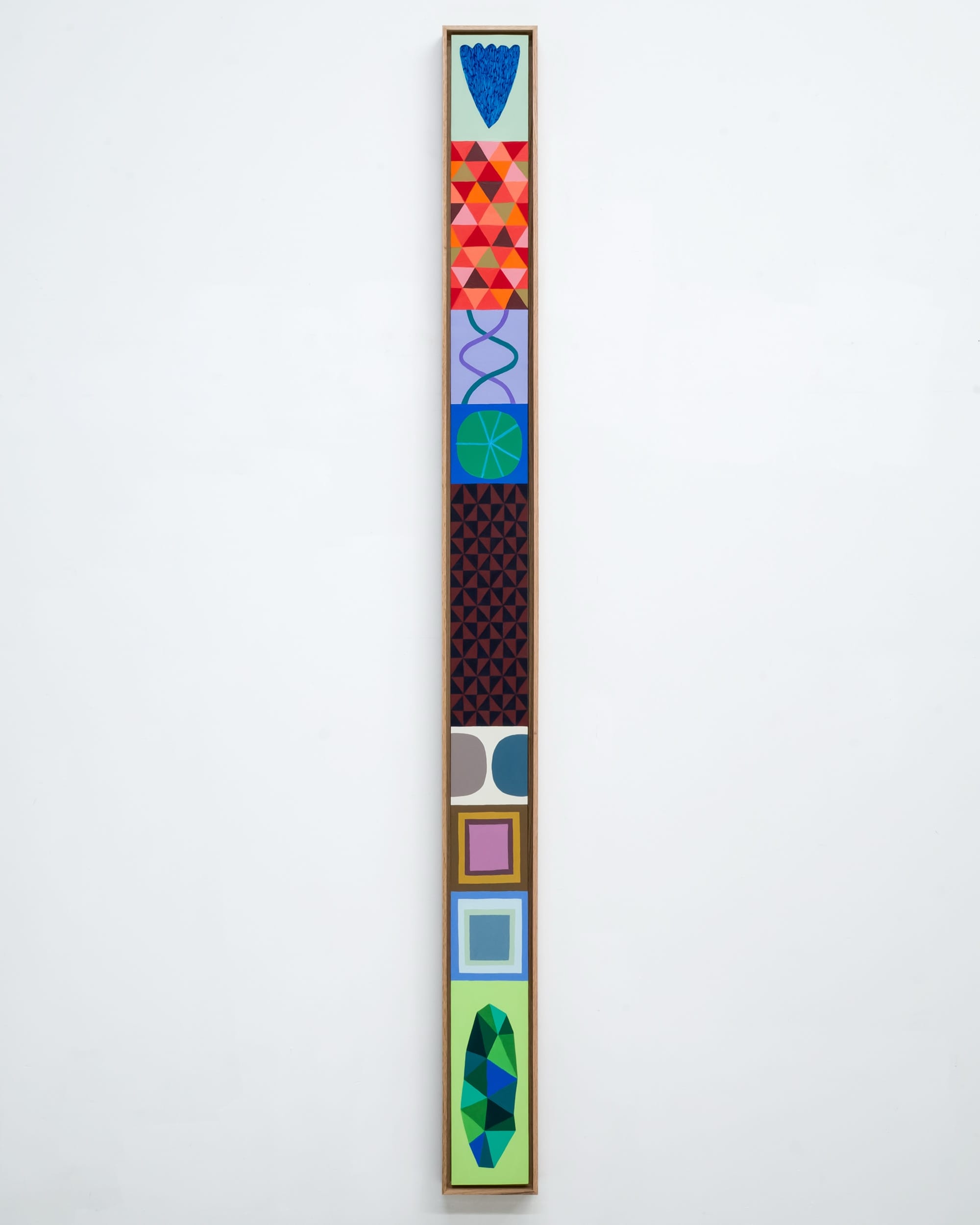 a tall skinny vertical painting of various patterns