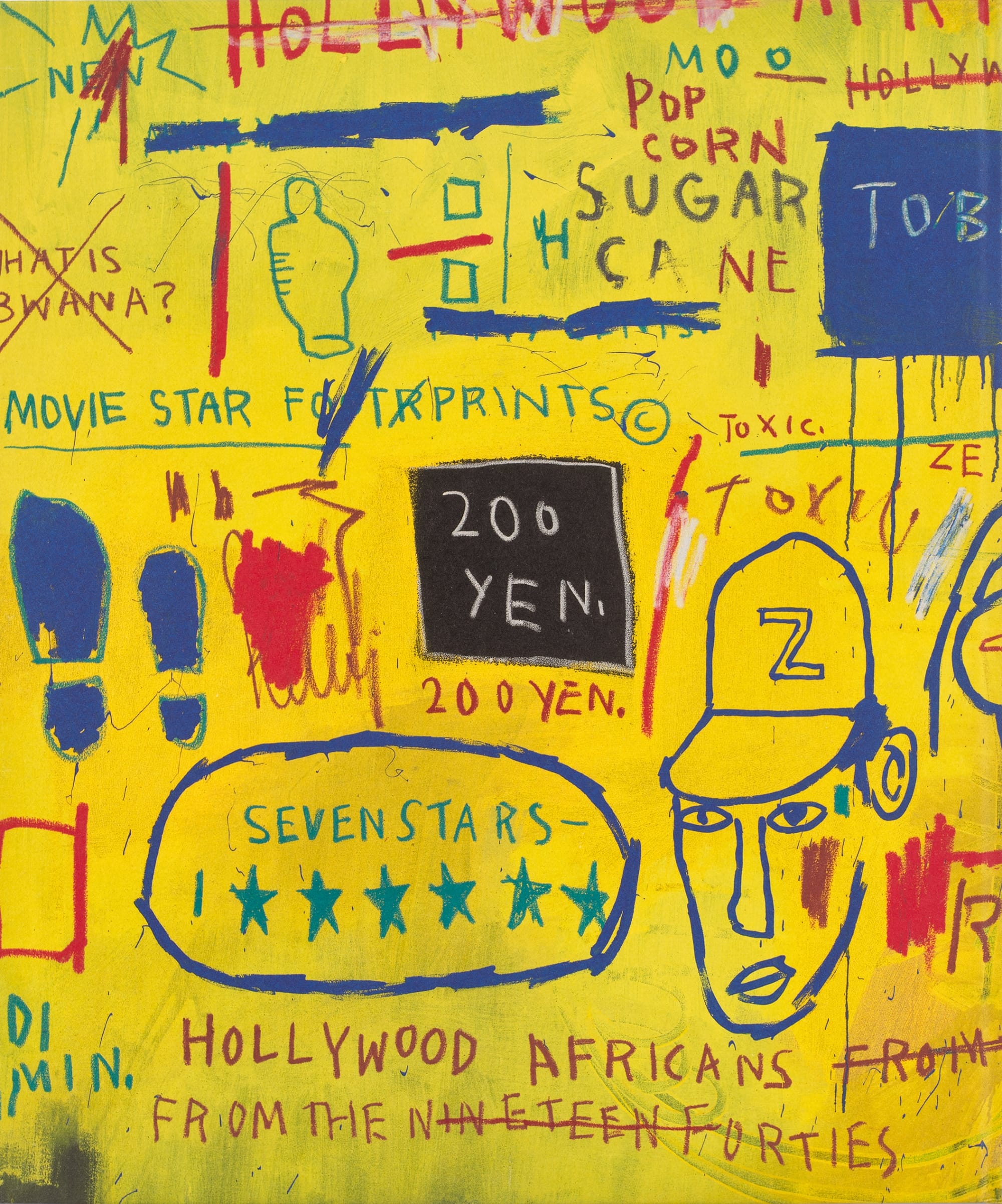 a yellow work with writing and drawings