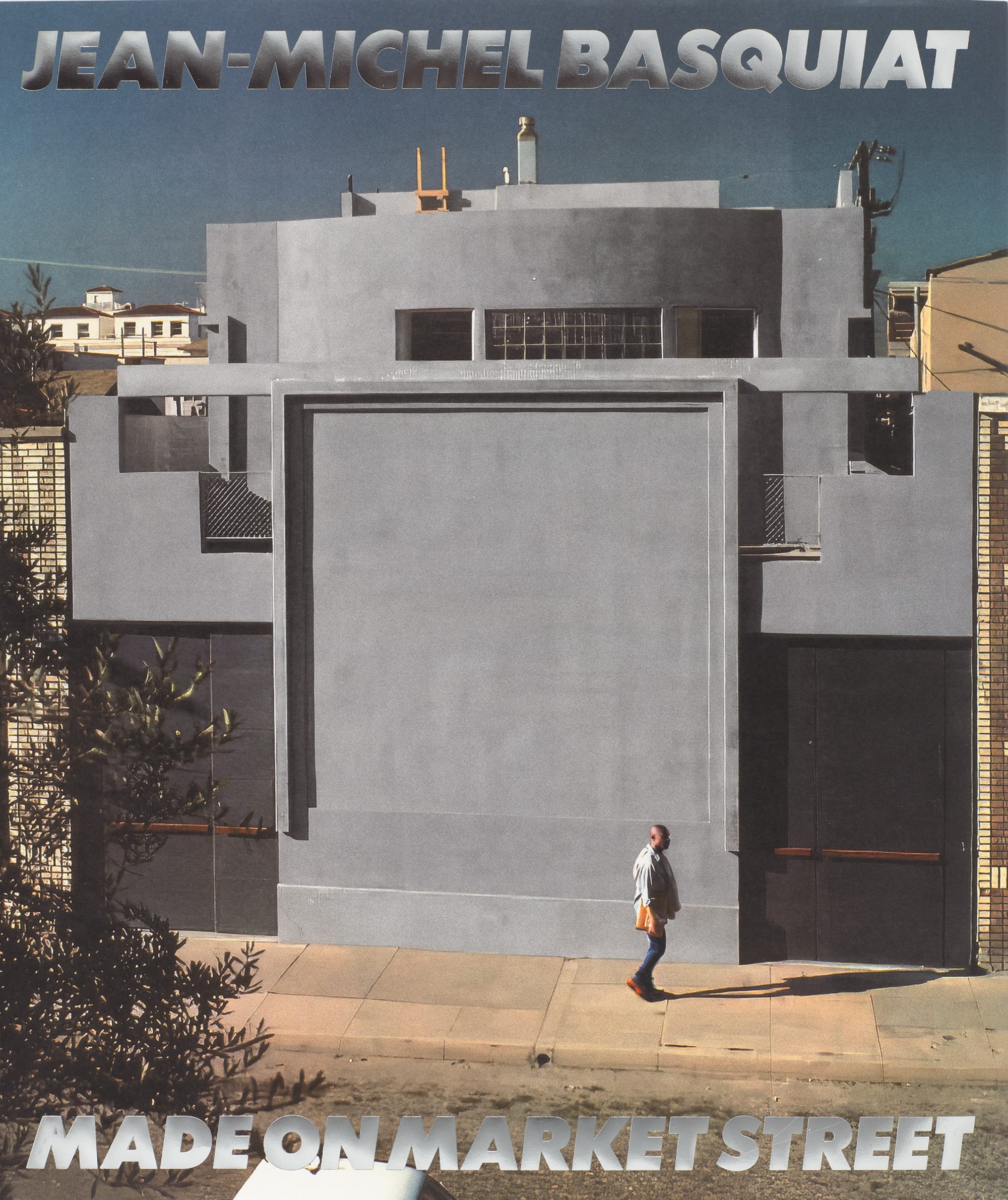 a book cover of a person in front of a gray concrete building with "Jean-Michel Basquiat Made on Market Street" in silver