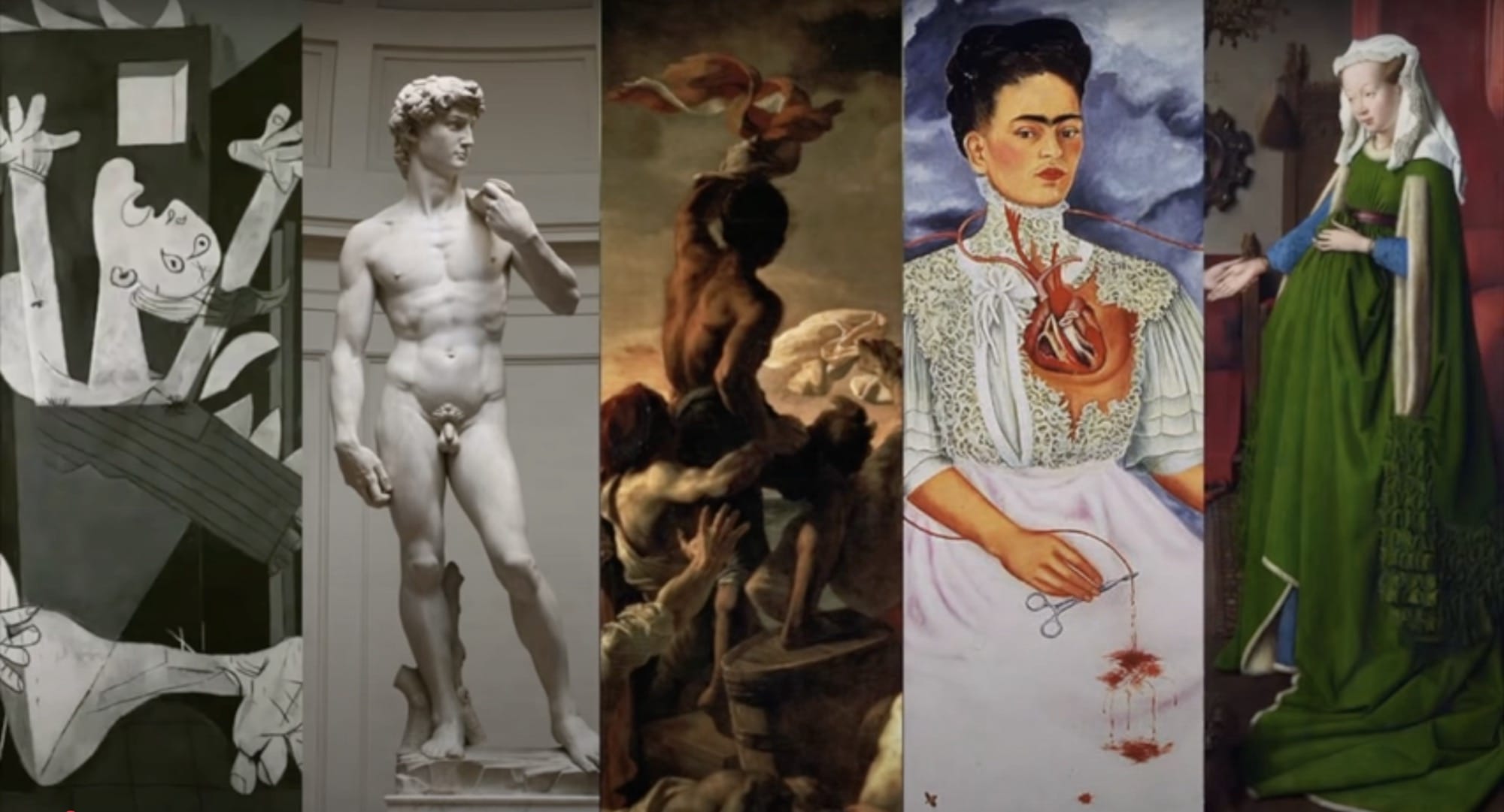 a composite image of five art historical works and artists
